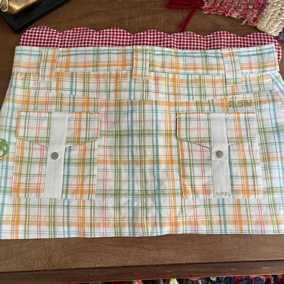 Micro Mini Skirt y2k Cargo Pastel Plaid Snap Pockets Boho Hippie Detail - Picture 10 of 16